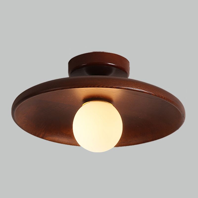 Indoor Flush Mount Ceiling Light – Walnut Wood and Glass Design