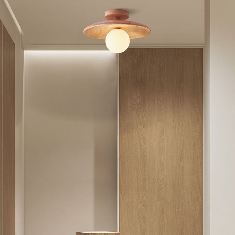 Indoor Flush Mount Ceiling Light – Walnut Wood and Glass Design