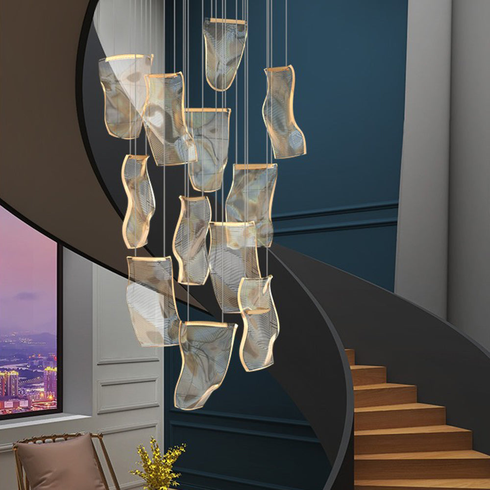 Stylish Acrylic & Metal Chandelier – Ribbon-Inspired Design Lighting Fixture