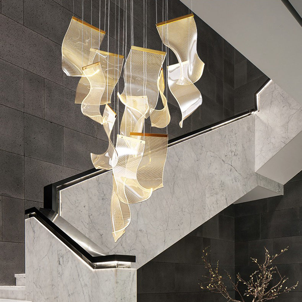 Stylish Acrylic & Metal Chandelier – Ribbon-Inspired Design Lighting Fixture