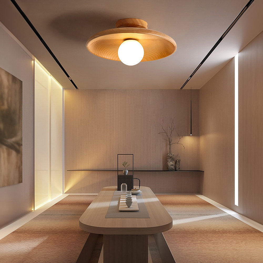 Hallway Ceiling Lamp with Round Nordic Wooden Design