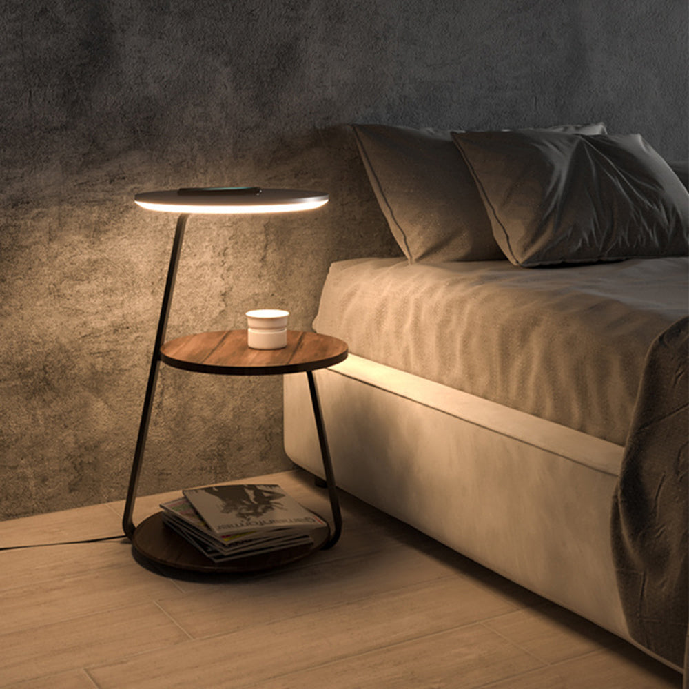 Wooden Round Floor Lamp – Multi-Functional Design LED Table Light