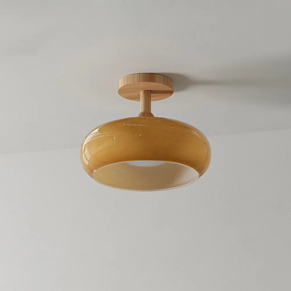Modern Wood and Glass Flush Mount Ceiling Light