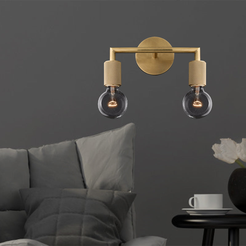 Modern Brass Wall Light Sconce with Double Bulbs | Metal Fixture