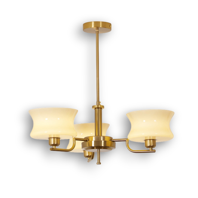 Modern Nordic Chandelier – Belue Glass and Brass Hanging Light Fixture
