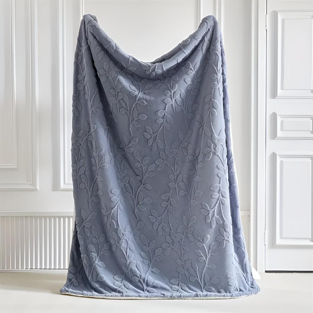 Cozy Leaf Motif Sherpa Blanket