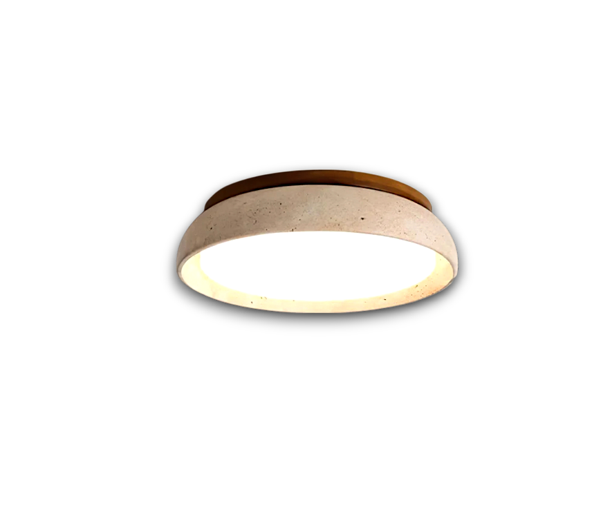 Contemporary Round Ceiling Light with Travertine Finish