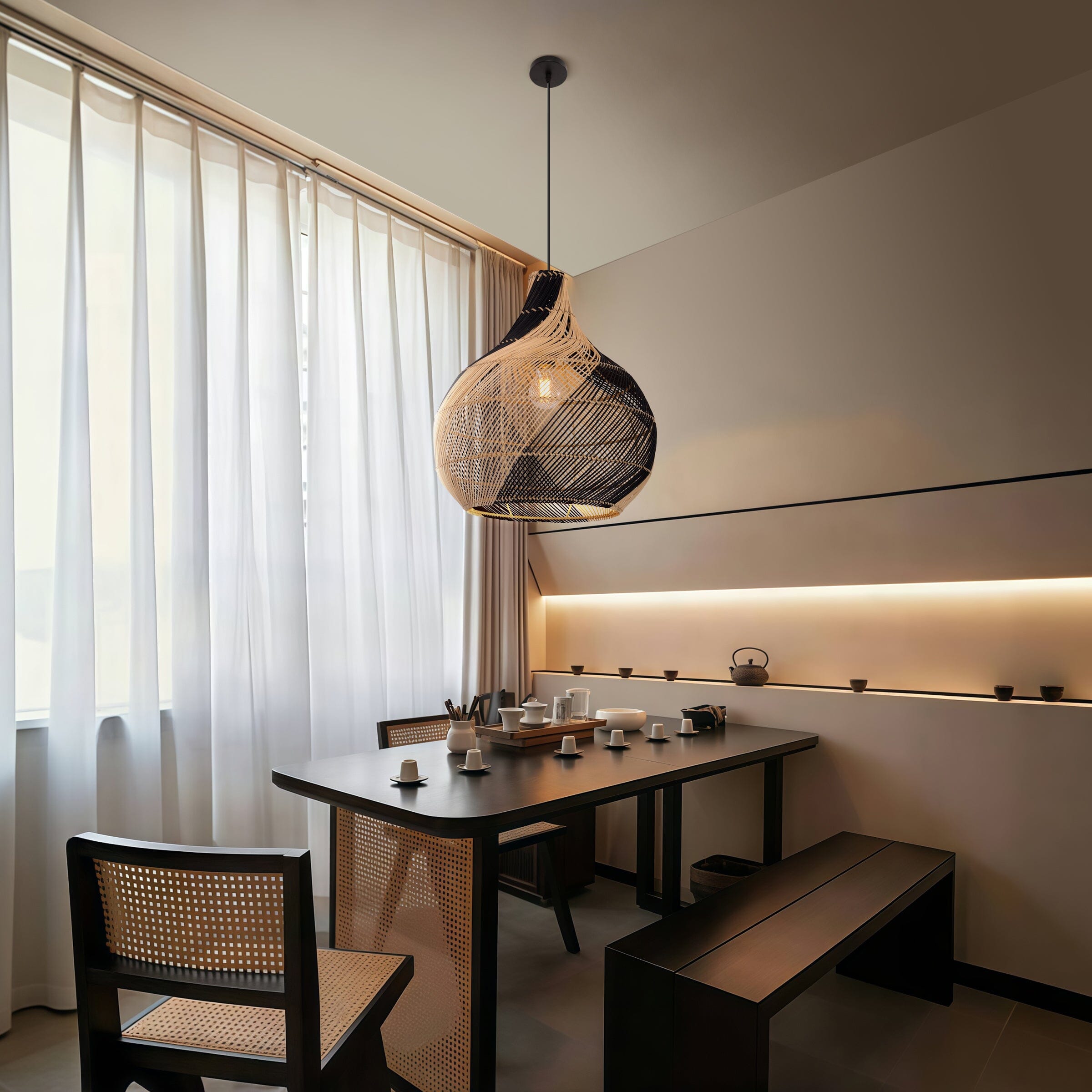 Japanese Style Vase Pendant Light - Rattan Ceiling Lamp