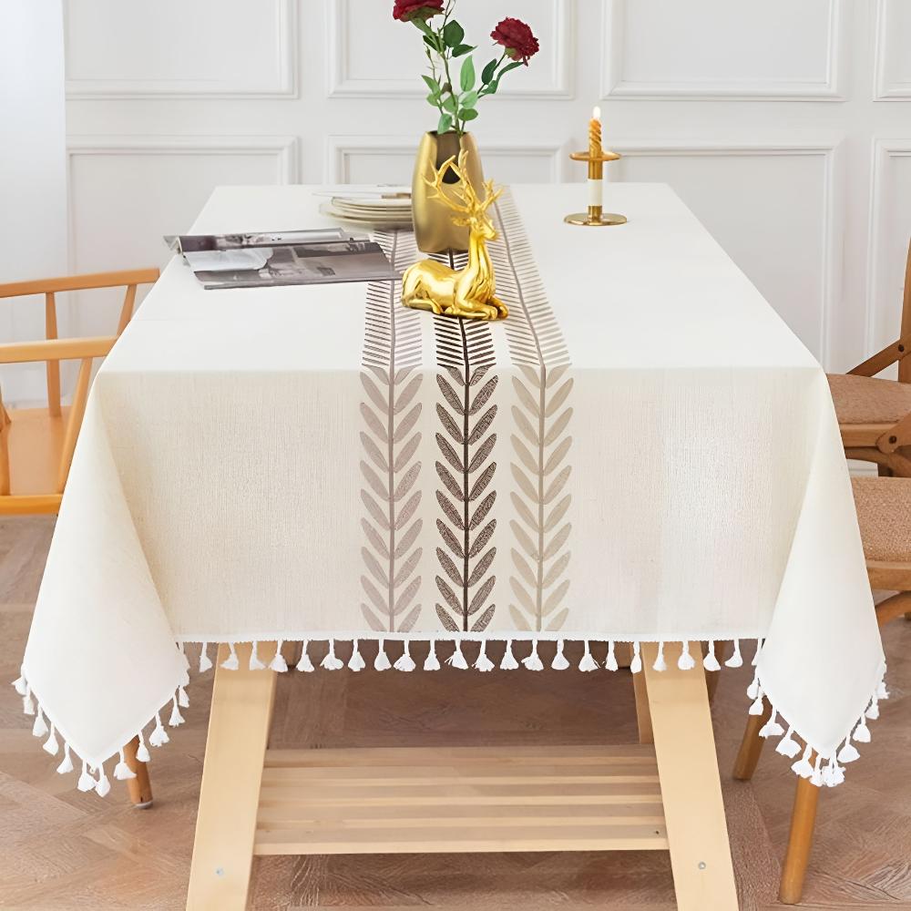 Graceful Leaves Embroidered Tablecloth