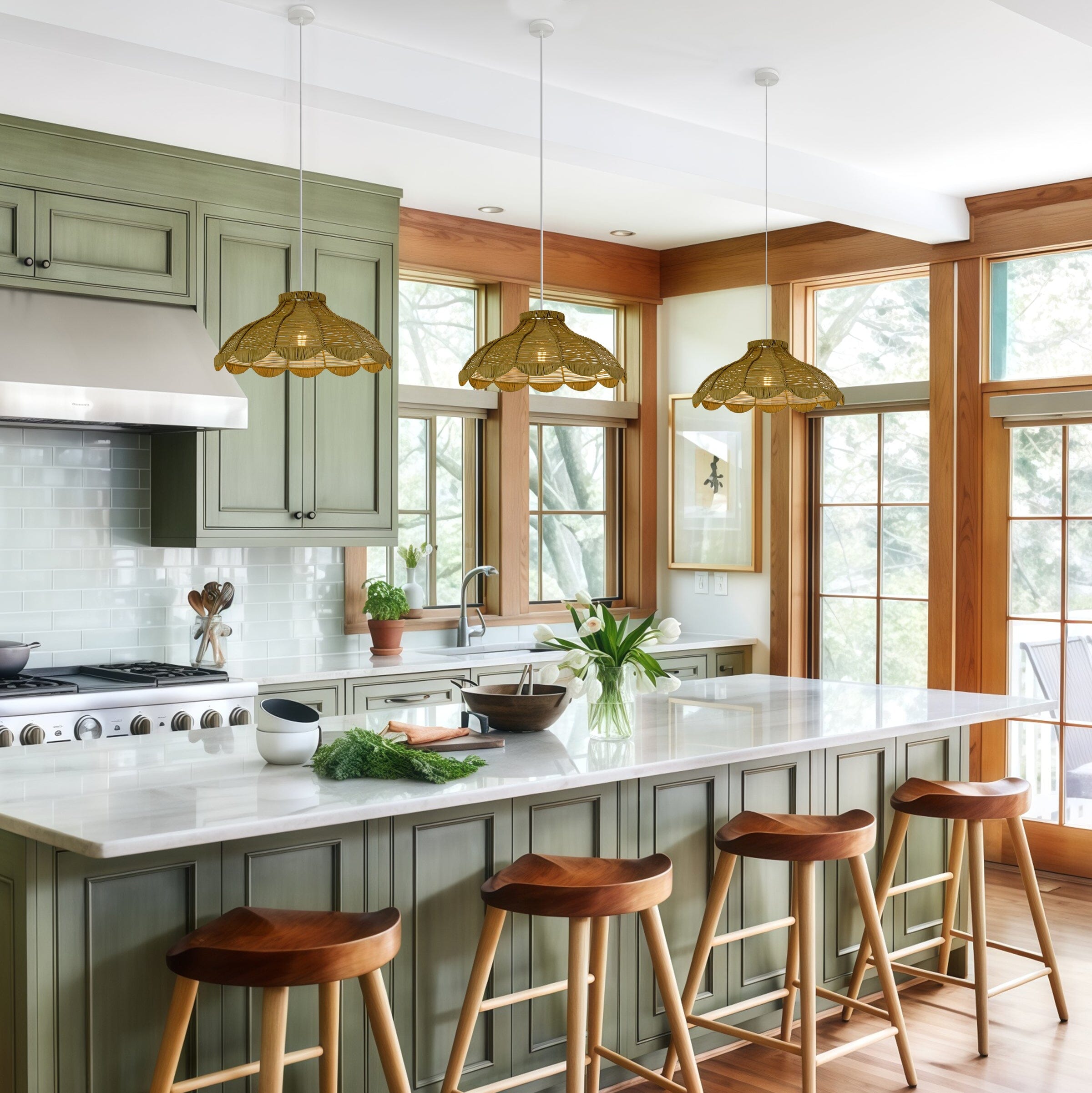 Petal-Shaped Rattan Pendant Light – Natural Ceiling Light Fixture