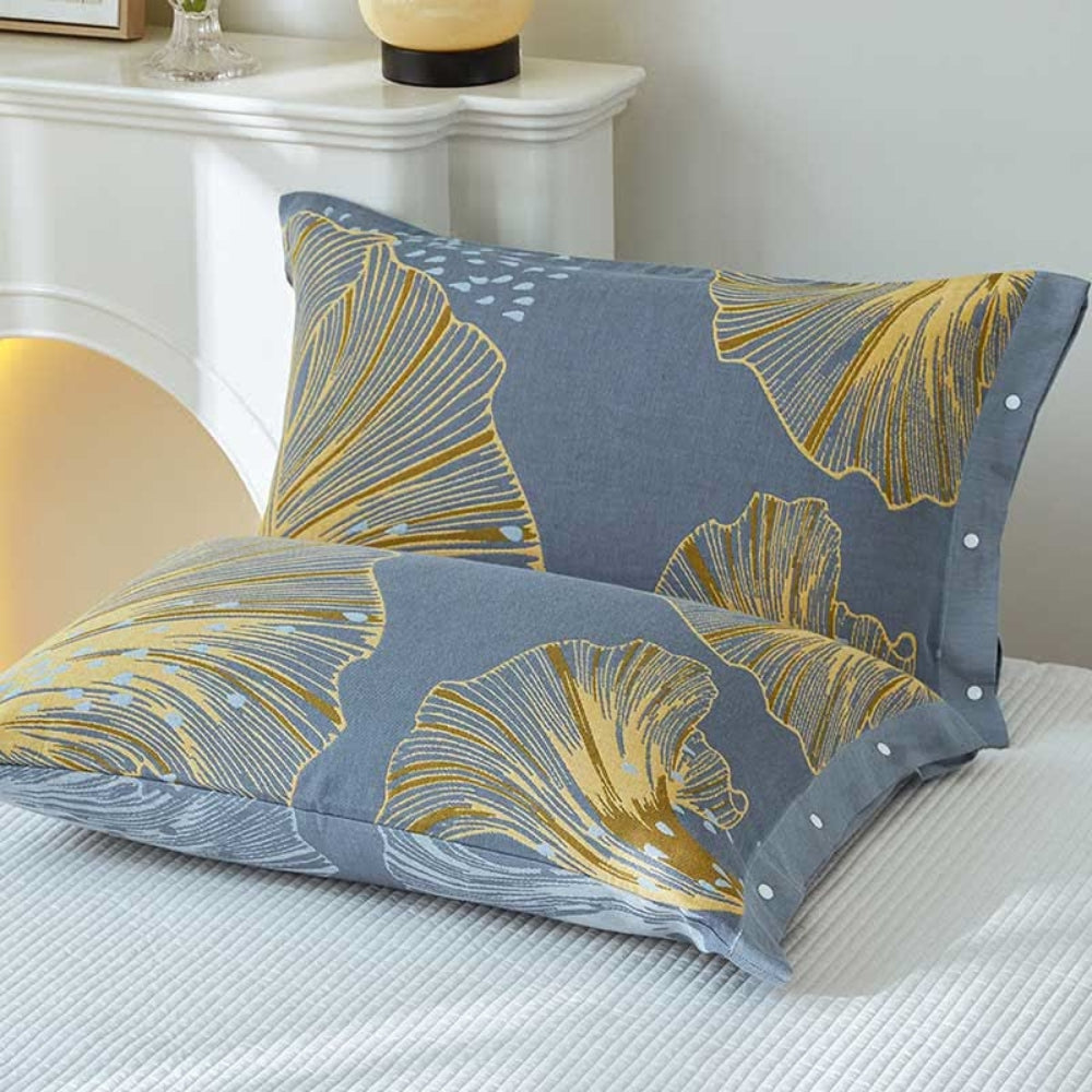 Luxury Cotton Pillowcase Set – Golden Floral Pattern, Twin Pack