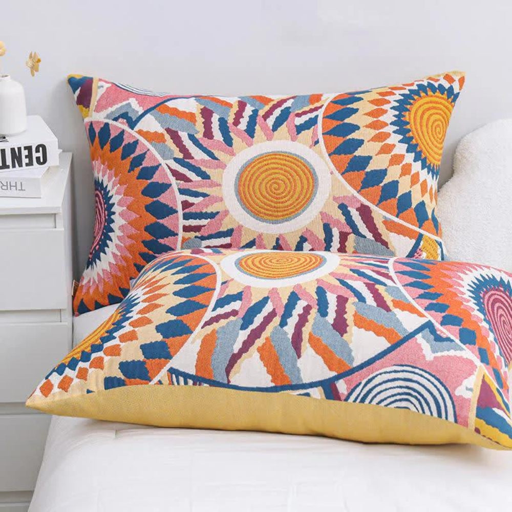 2pcs Nordic Sun Print Pillowcases – Soft Cotton with Button Closure