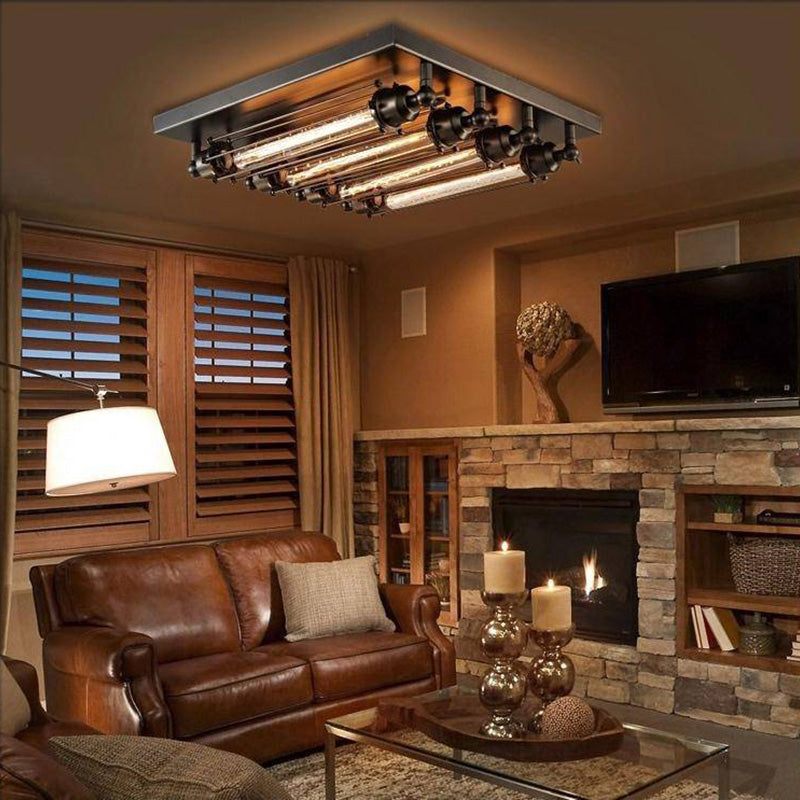 Stylish Vintage Style Ceiling Lamp – Black Metal Fixture with 4 Bulb Holders