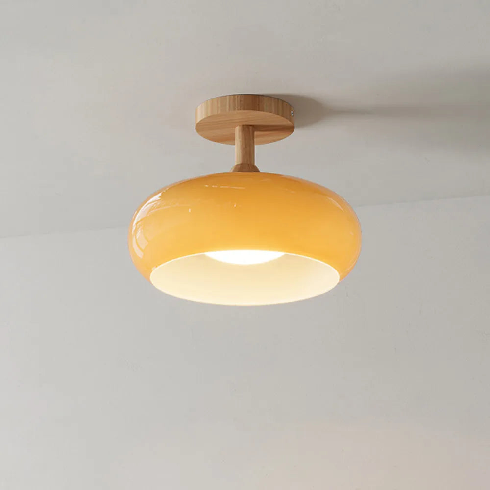 Modern Wood and Glass Flush Mount Ceiling Light