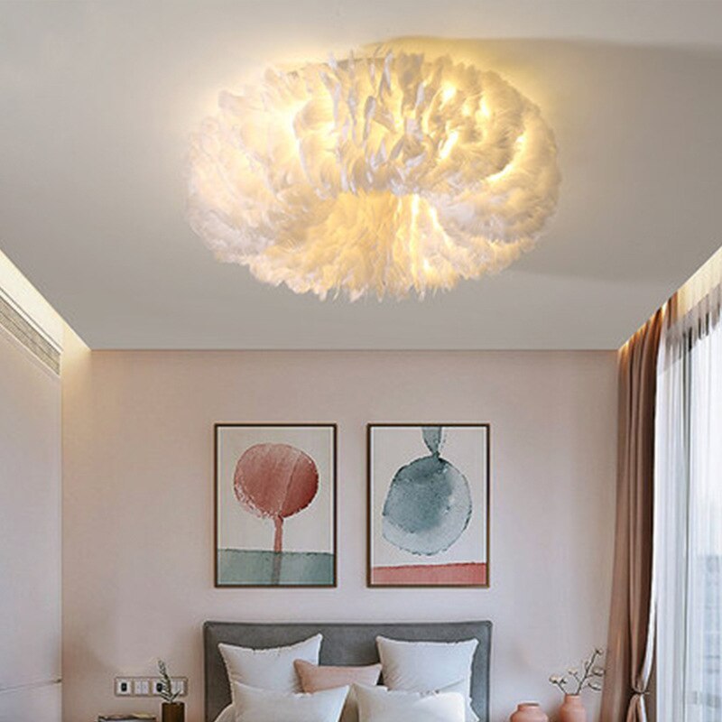 Round Flush Mount Ceiling Light – Swan Feather Inspired Design