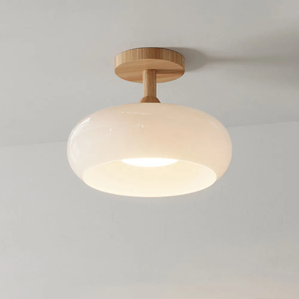 Modern Wood and Glass Flush Mount Ceiling Light