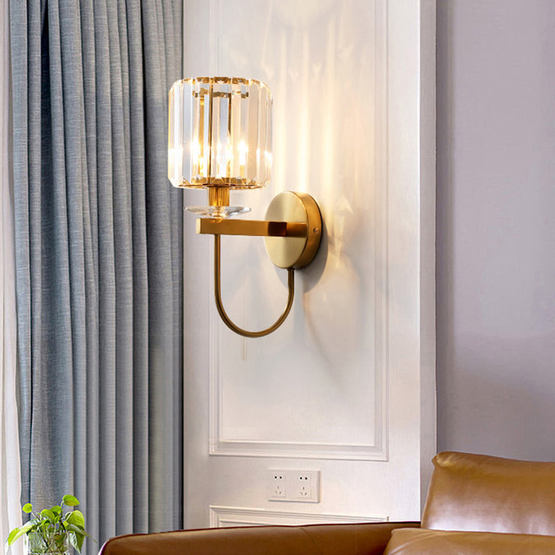 Fine Crystal Wall Light – Cylindrical LED Sconce for Living Room or Hallway