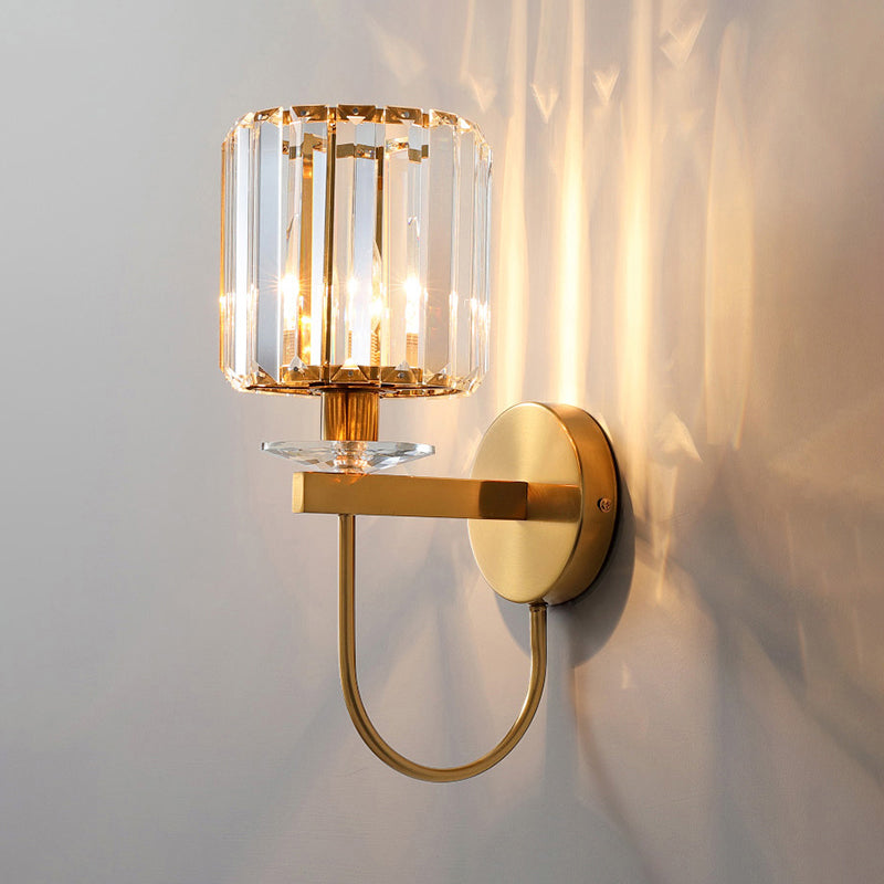 Fine Crystal Wall Light – Cylindrical LED Sconce for Living Room or Hallway