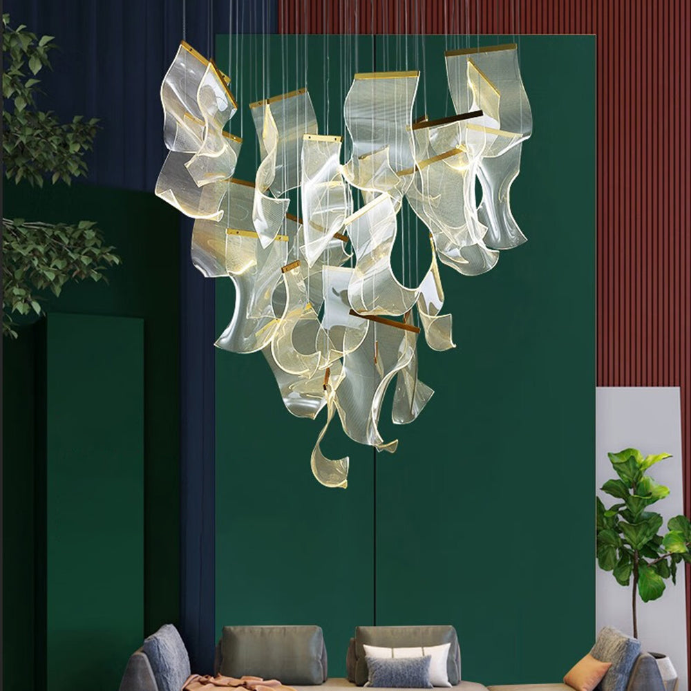 Stylish Acrylic & Metal Chandelier – Ribbon-Inspired Design Lighting Fixture