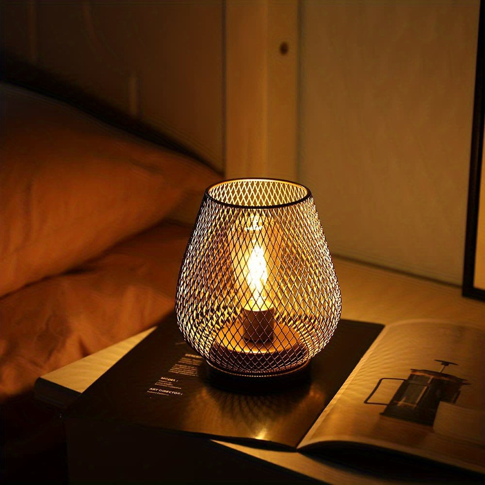 Cordless Black Metal Cage Table Lamp | Battery Powered | Indoor Use