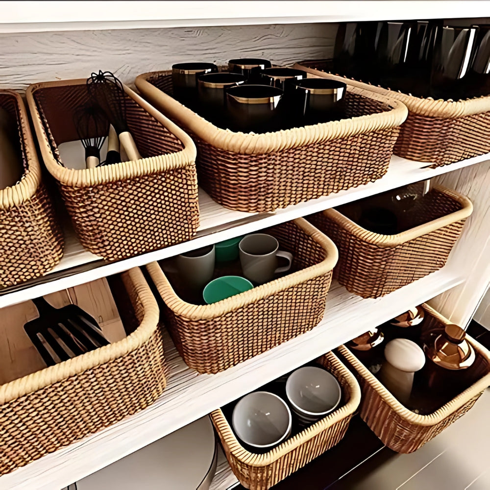 Rectangular Rattan Organizer Basket | Shelf Basket