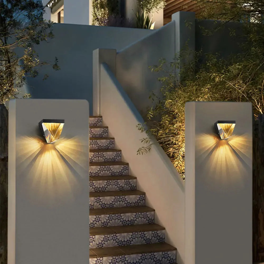 Diamond Shaped Outdoor Wall Lamp – Metal with Crystal Sconce