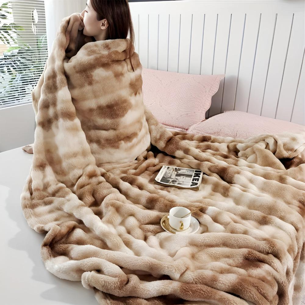 Colorful Ripple Tie-Dye Faux Fur Blanket