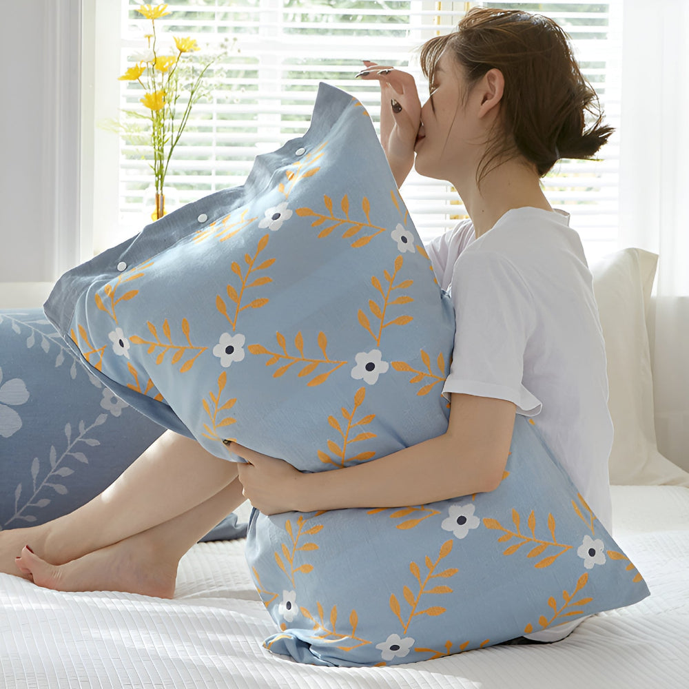 Breathable Cotton Pillow Cover – Vintage Look with Button Accent