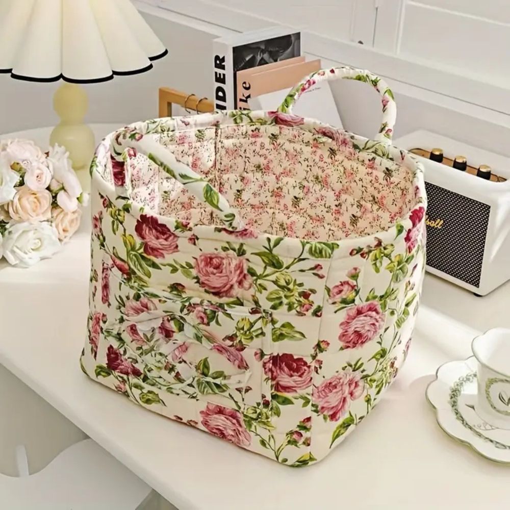 Decorative Floral Fabric Basket | Durable Storage Basket
