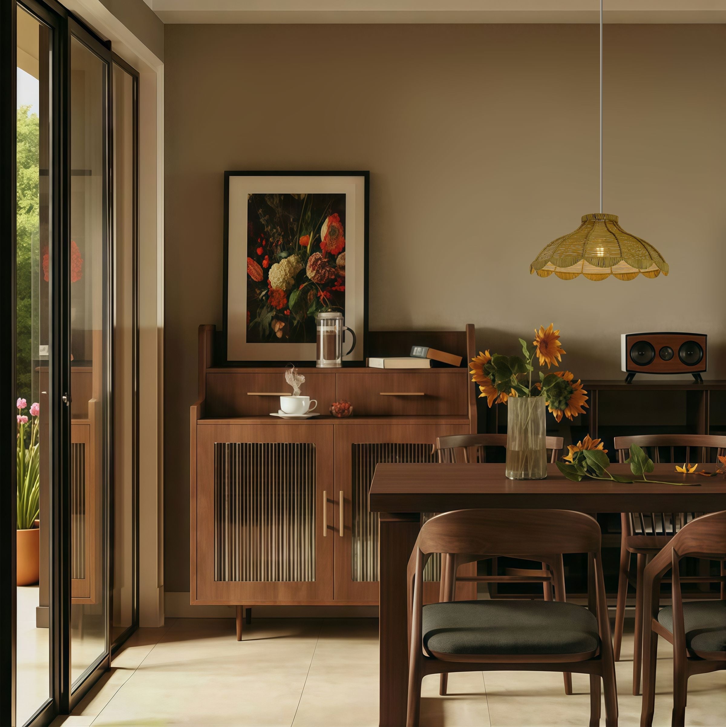 Petal-Shaped Rattan Pendant Light – Natural Ceiling Light Fixture
