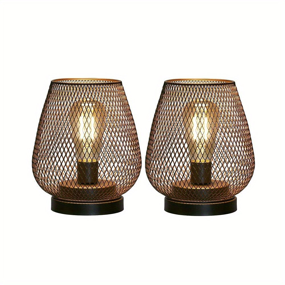 Cordless Black Metal Cage Table Lamp | Battery Powered | Indoor Use