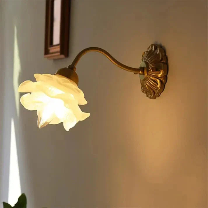 Vintage Copper Flower Petal Wall Light | Glass Wall Sconce