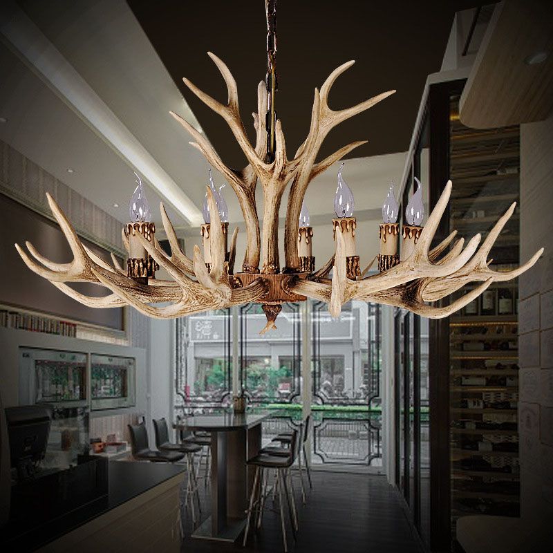 Artistic Deer Antler Chandelier – Retro Resin Horn Candle Light Design