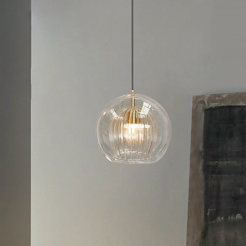 Modern Glass Globe Pendant Light –  Clear and Amber Hanging Lamp