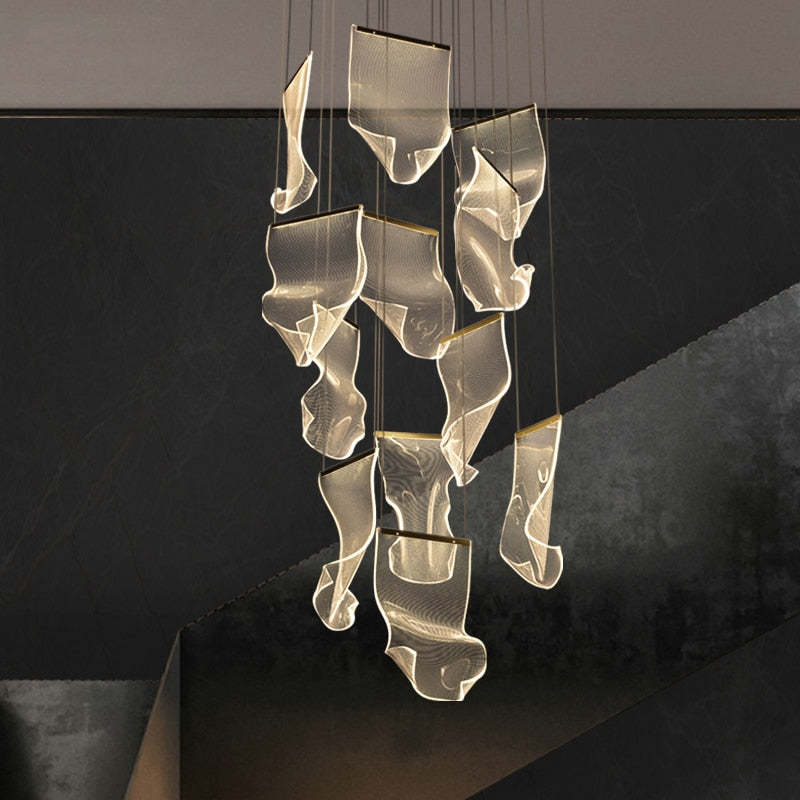 Stylish Acrylic & Metal Chandelier – Ribbon-Inspired Design Lighting Fixture