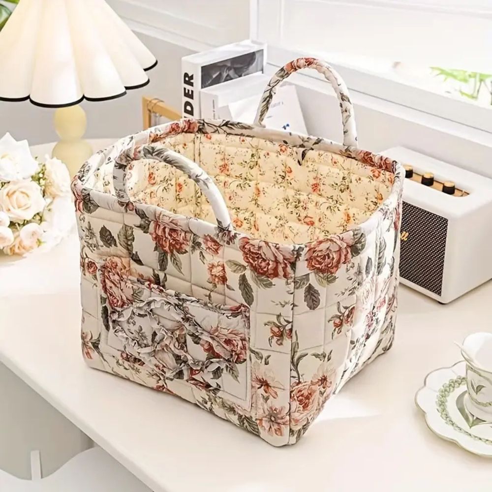 Decorative Floral Fabric Basket | Durable Storage Basket