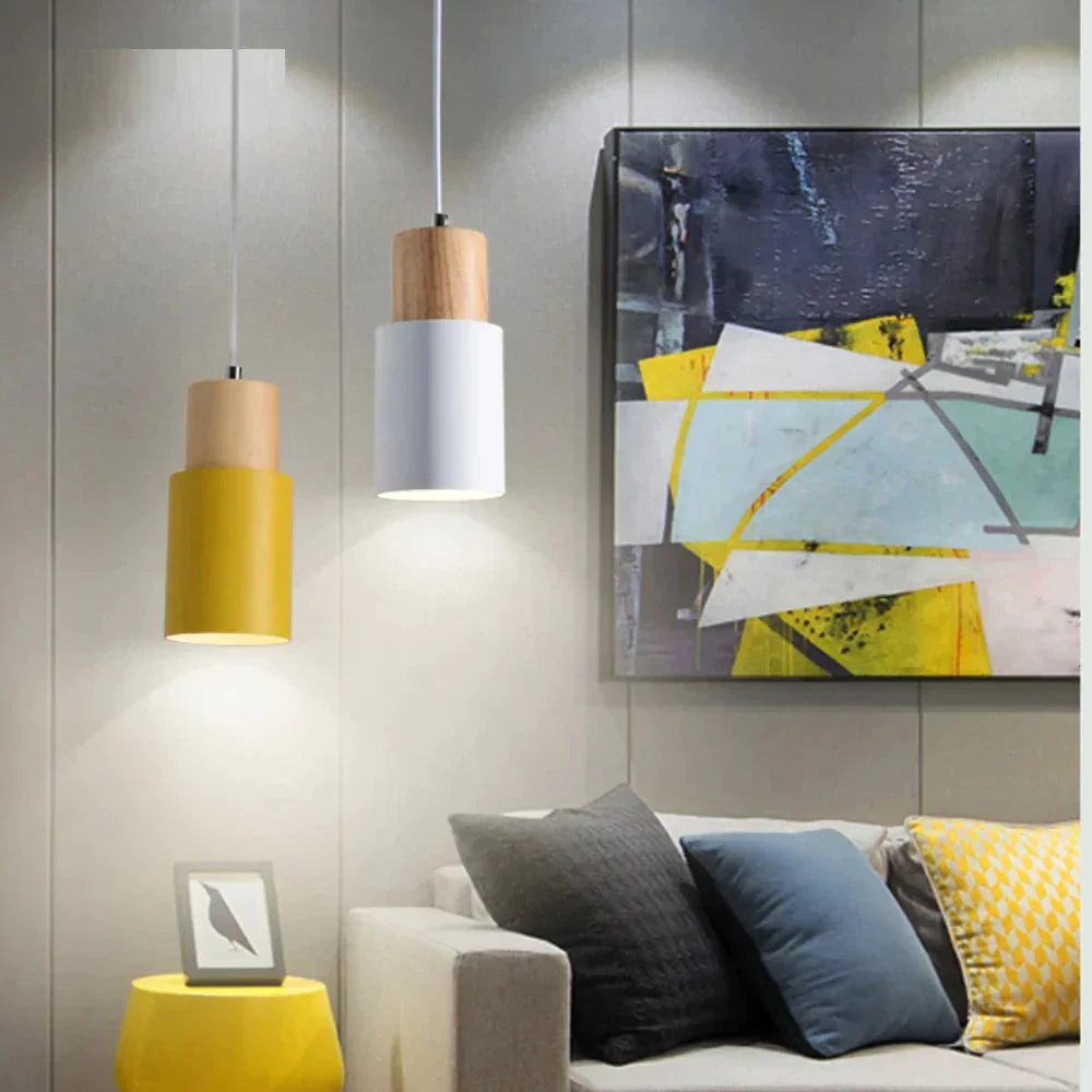 Modern Nordic Pendant Light with Wood Trim