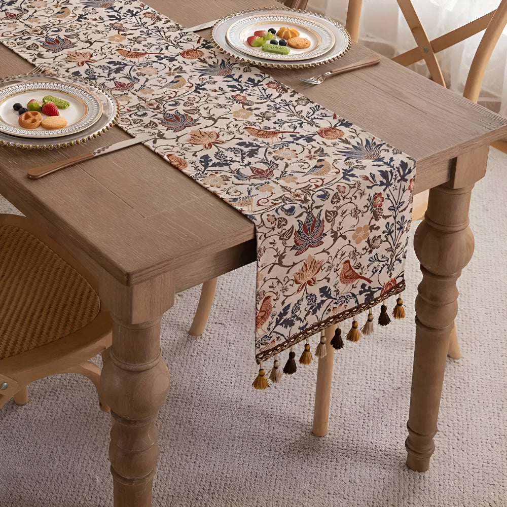 Floral & Bird Patterned Jacquard Table Runner – Timeless Style