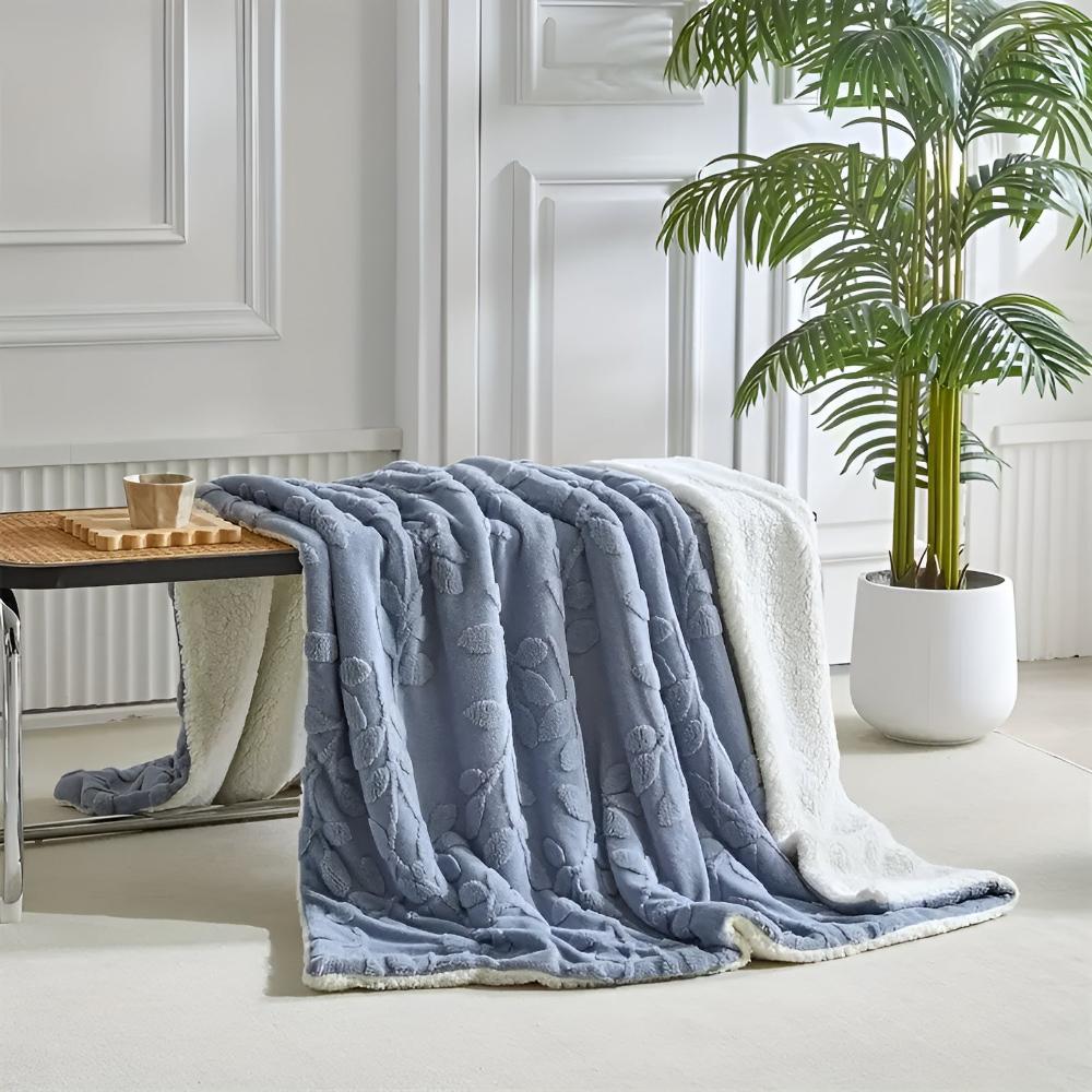 Cozy Leaf Motif Sherpa Blanket