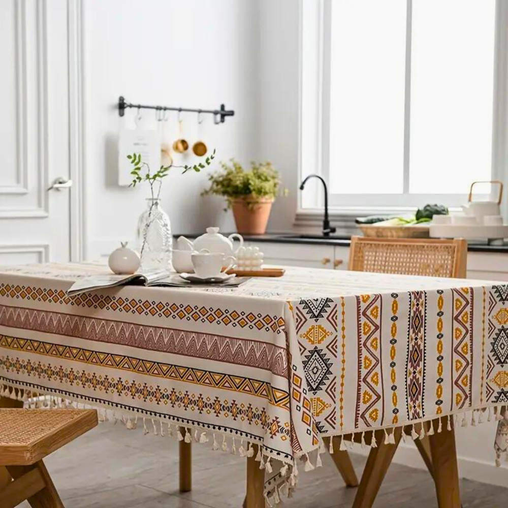 Exquisite Tassel-Trimmed Bohemian Tablecloth