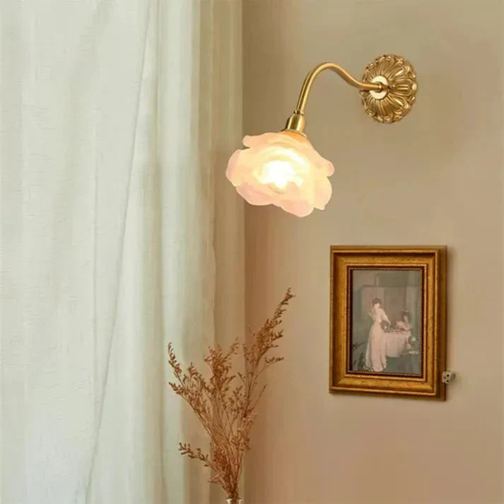 Vintage Copper Flower Petal Wall Light | Glass Wall Sconce