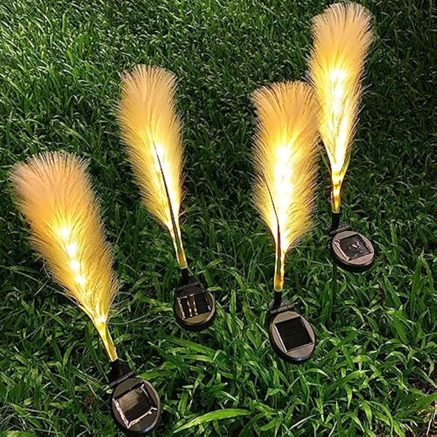 Nature-Inspired Solar Garden Lights – Set of 4 Fiber Reed Lamps
