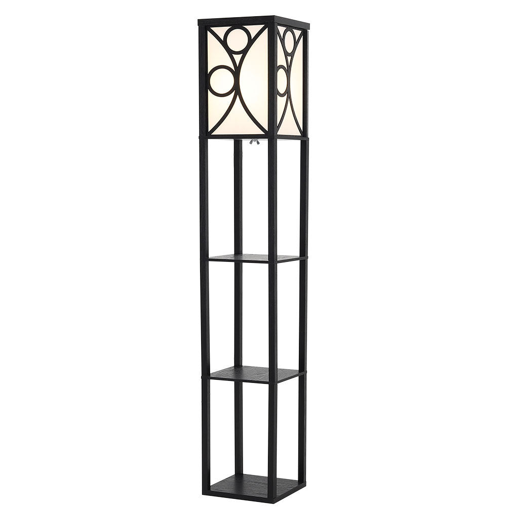 Contemporary Floor Lamp with Three Wooden Shelves