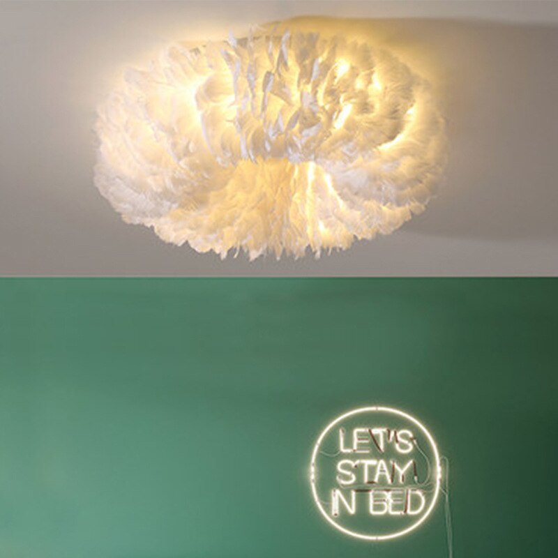 Round Flush Mount Ceiling Light – Swan Feather Inspired Design