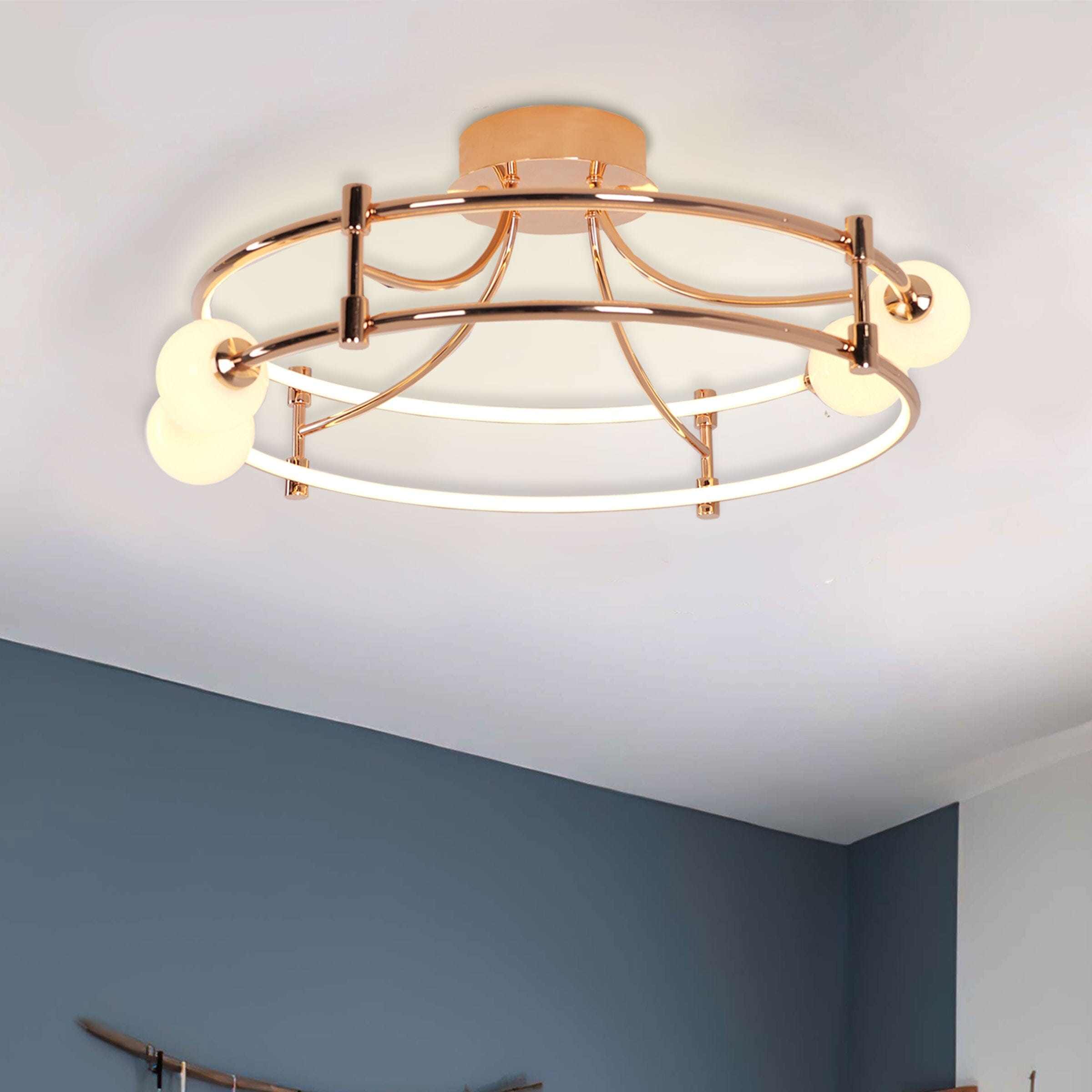 Gold LED Ceiling Light – Modern Glass Globe Design with Colour Changing