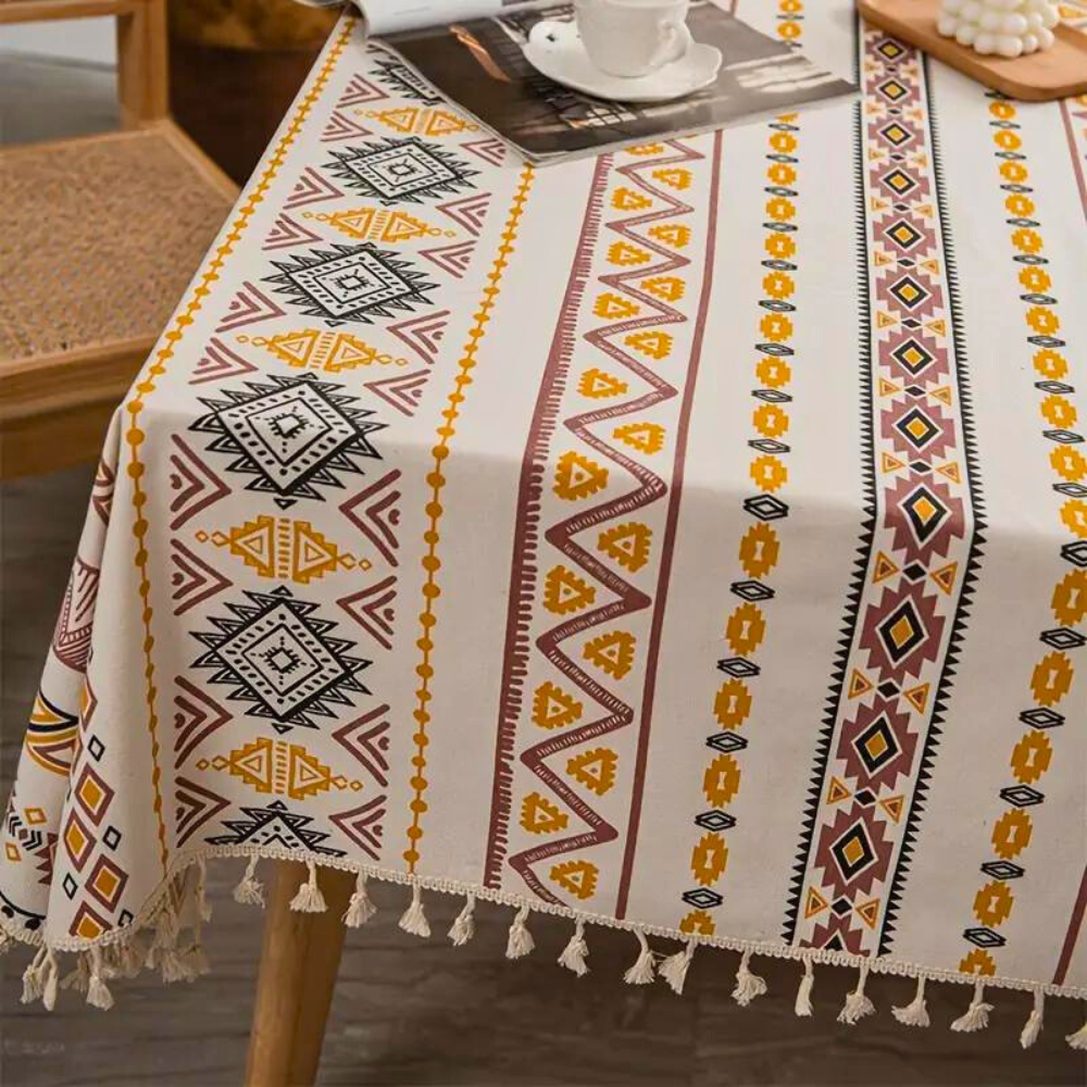 Exquisite Tassel-Trimmed Bohemian Tablecloth