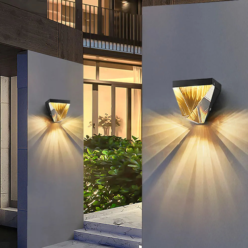 Diamond Shaped Outdoor Wall Lamp – Metal with Crystal Sconce