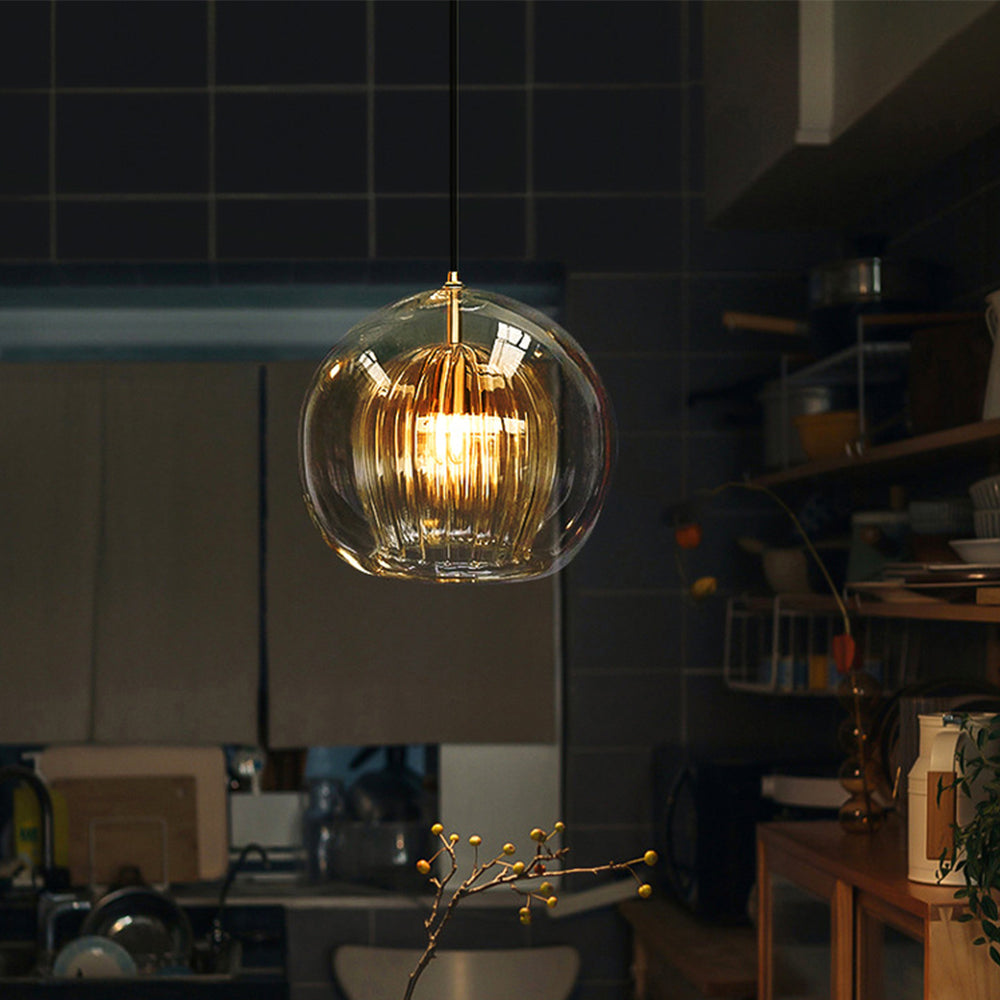 Globe Design Glass Pendant Light – Clear and Amber