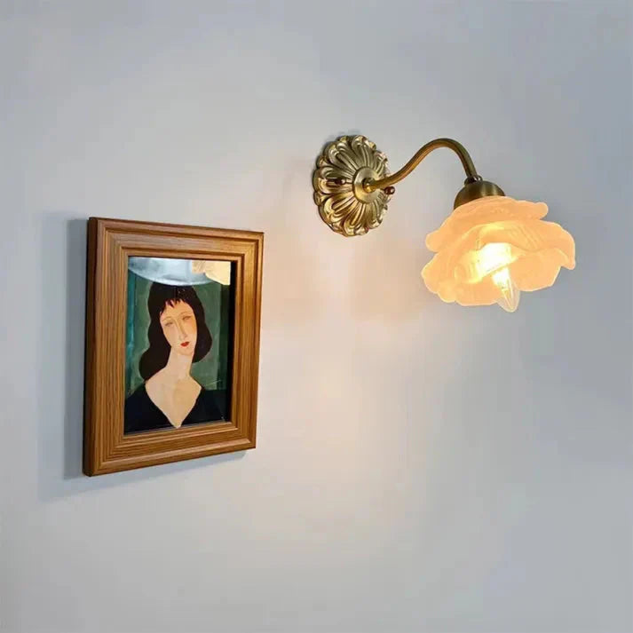 Vintage Copper Flower Petal Wall Light | Glass Wall Sconce