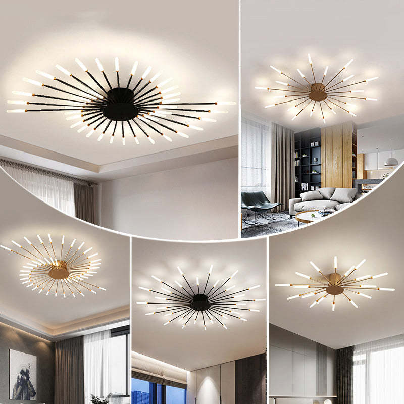 Fireworks Flush-Mount Ceiling Light – Black & Gold Modern Fixture